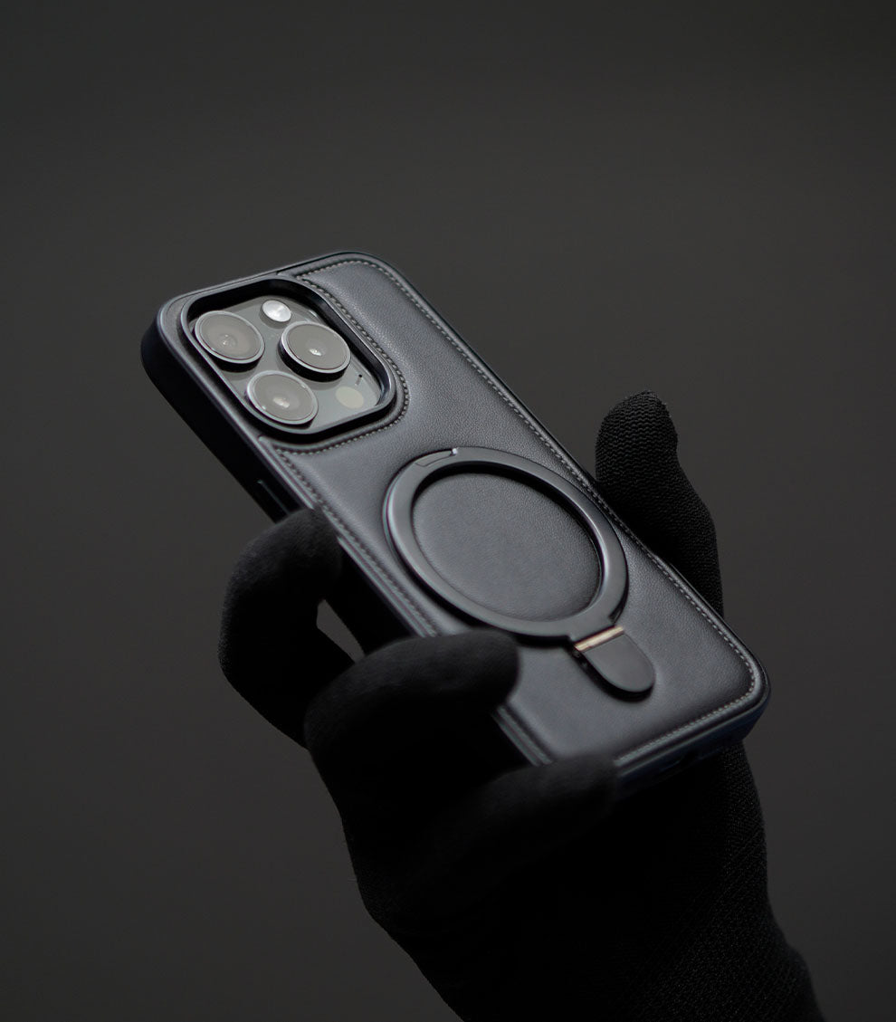 360 Degree Rotating Ring Grip iPhone Case - Sleek Black Design