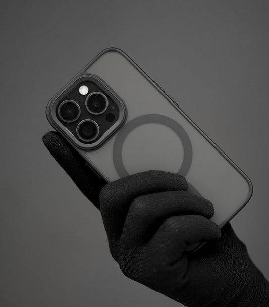 Clear black MagSafe-style case with magnetic ring design