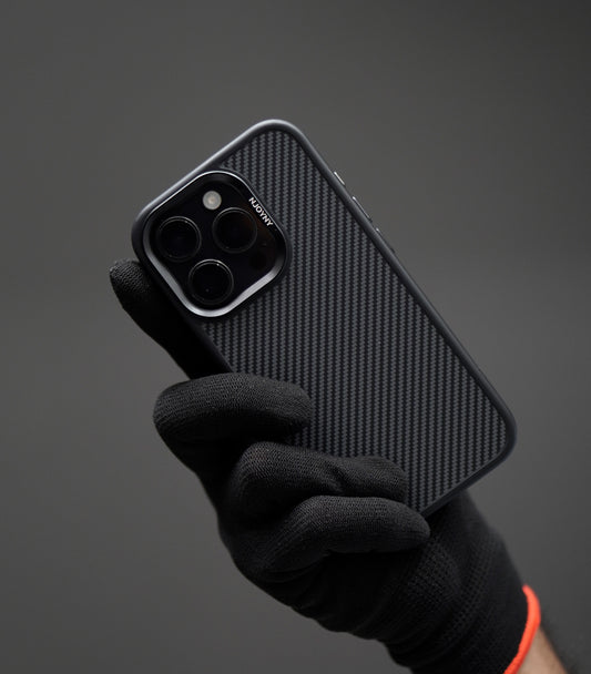 Durable black carbon fiber pattern phone case with camera protection