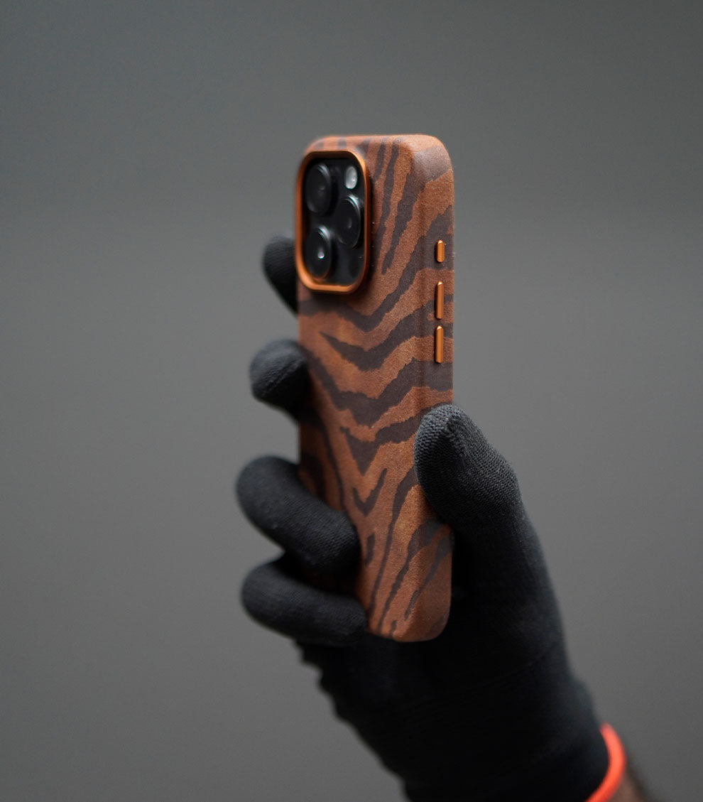 Premium leather-inspired tiger stripe design case for iPhone