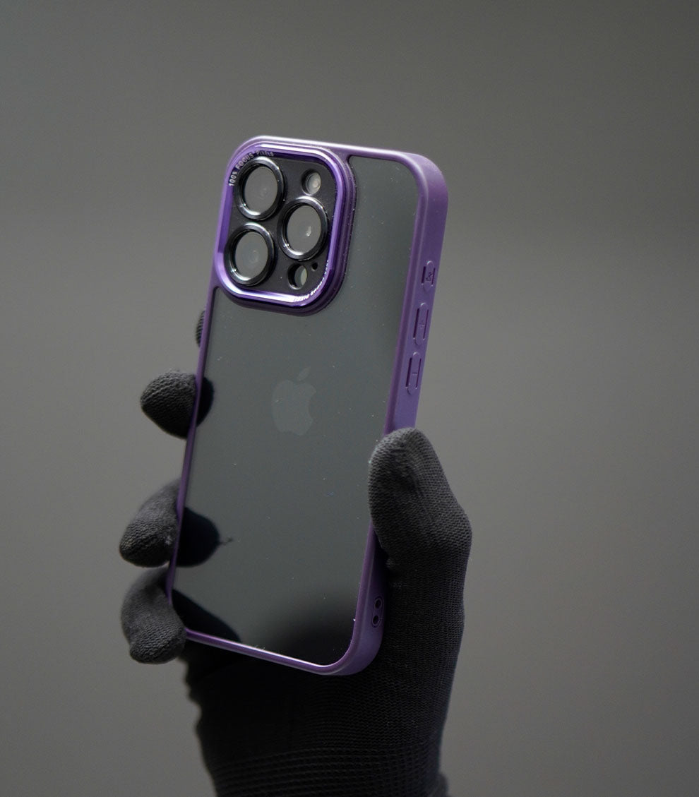 Protective clear TPU phone case with purple accent frame