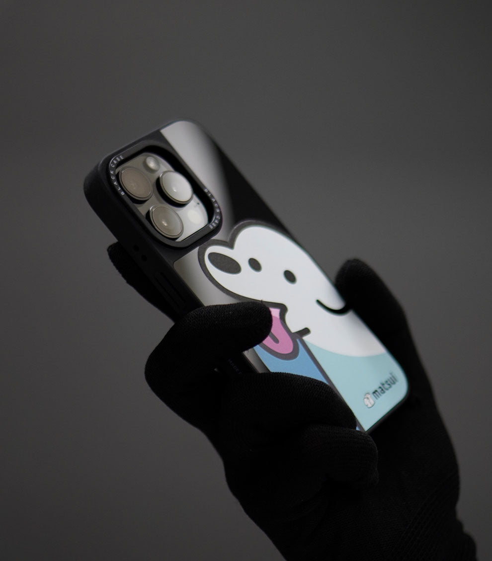 Protective iPhone case with playful dog artwork and pastel colors