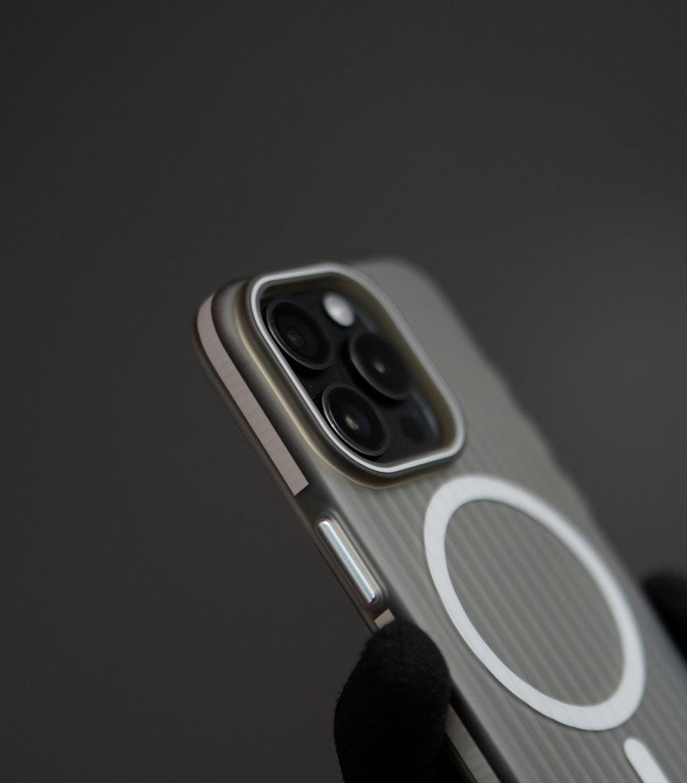 iPhone 15 Pro in sleek corrugated MagSafe case with durable hard shell