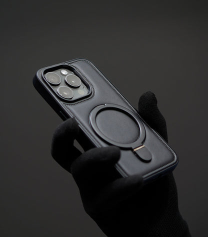 360 Degree Rotating Ring Grip iPhone Case - Sleek Black Design