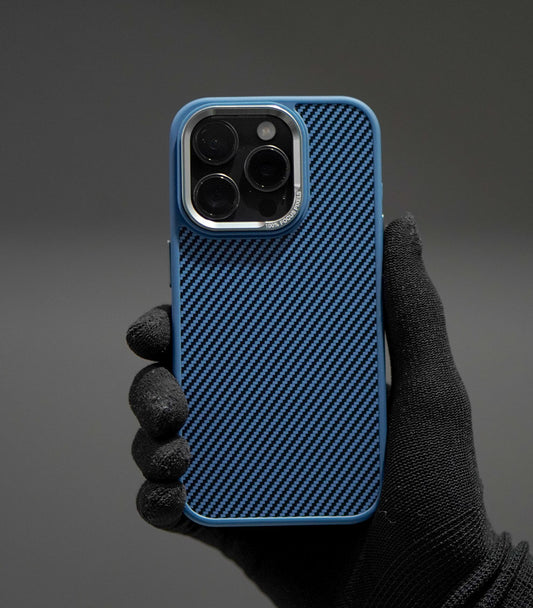Blue Carbon Fiber iPhone Case with Triple Camera Cutout