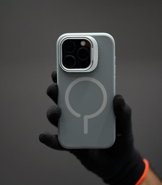 MagSafe Silicone iPhone Case with Metal Camera Ring - Grey