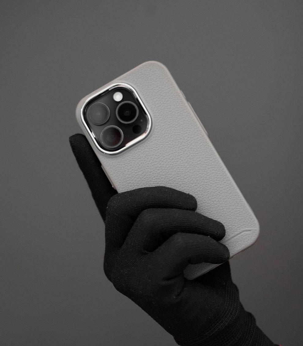 Minimalist leather-style phone case with raised camera protection