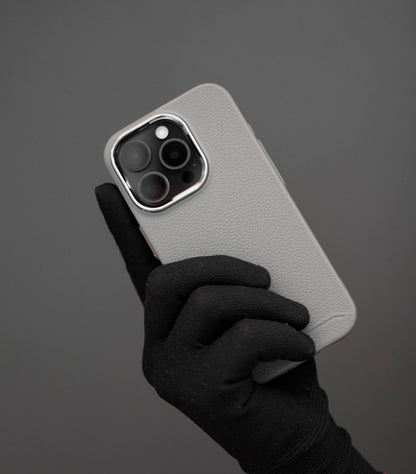 Minimalist leather-style phone case with raised camera protection