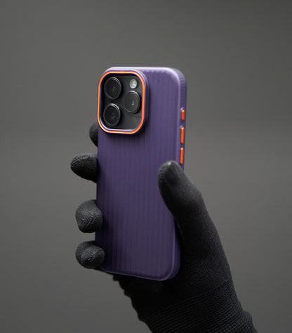 Modern violet phone cover featuring ribbed pattern and contrast edges
