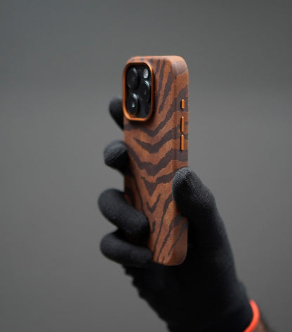 Premium leather-inspired tiger stripe design case for iPhone