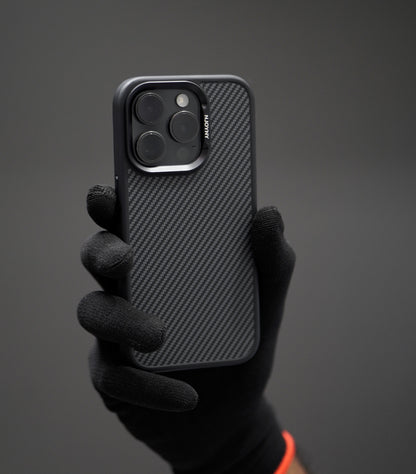 Sleek carbon fiber texture iPhone case in matte black finish