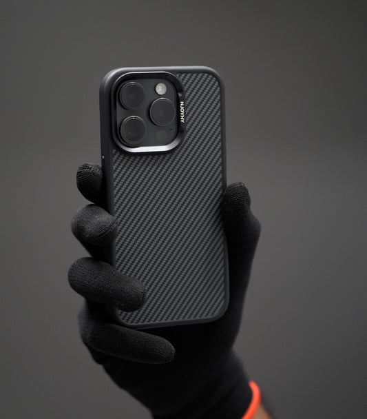 Sleek carbon fiber texture iPhone case in matte black finish